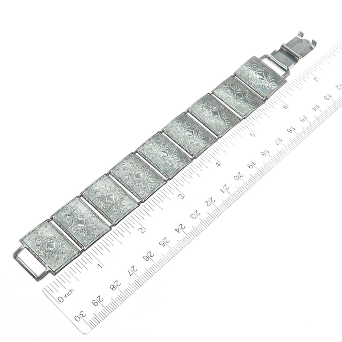 BREADNER CO 925 Sterling Silver Antique Art Deco Engraved Panel Link Bracelet 7"
