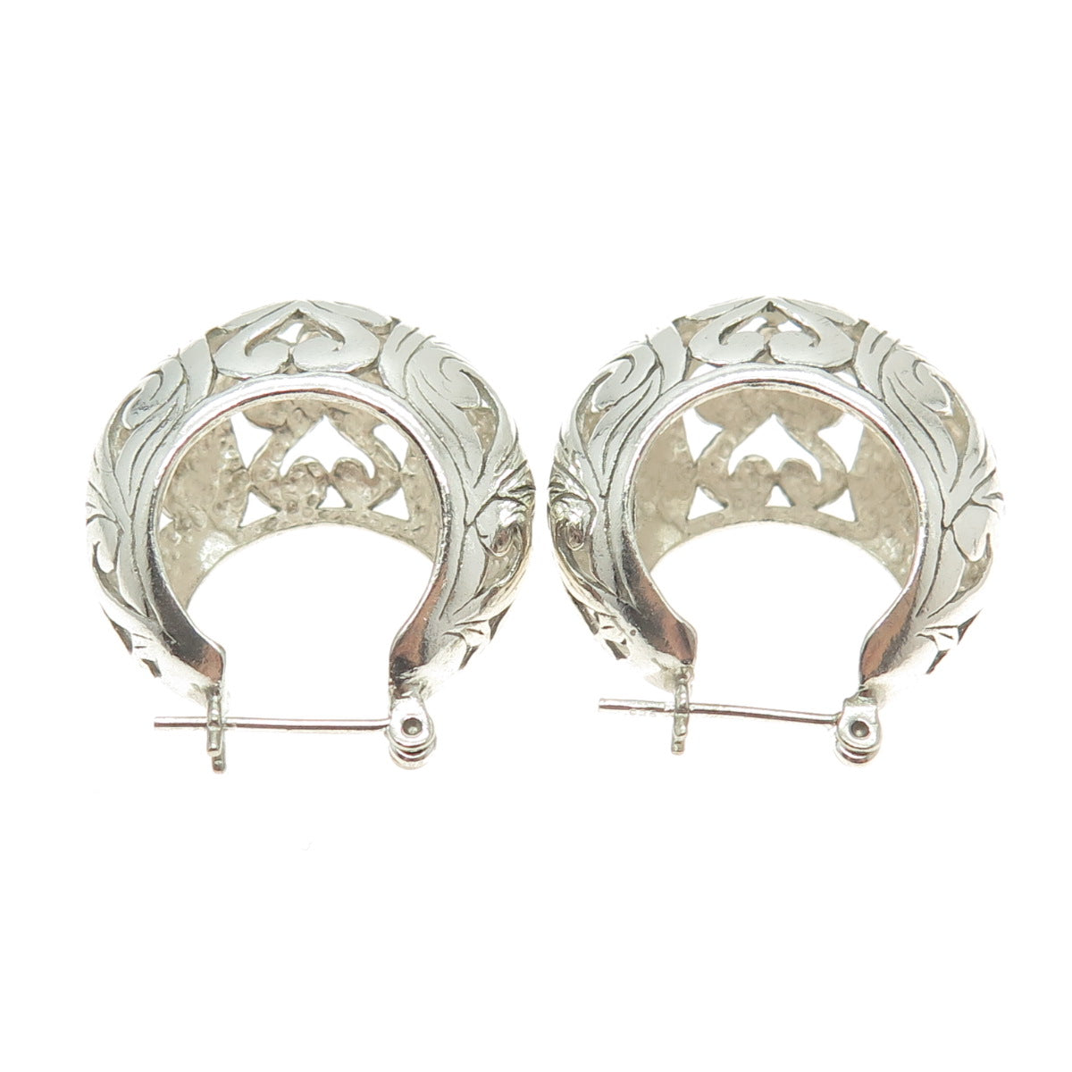 JEZLAINE 925 Sterling Silver Vintage Ornate Hinged Hoop Earrings