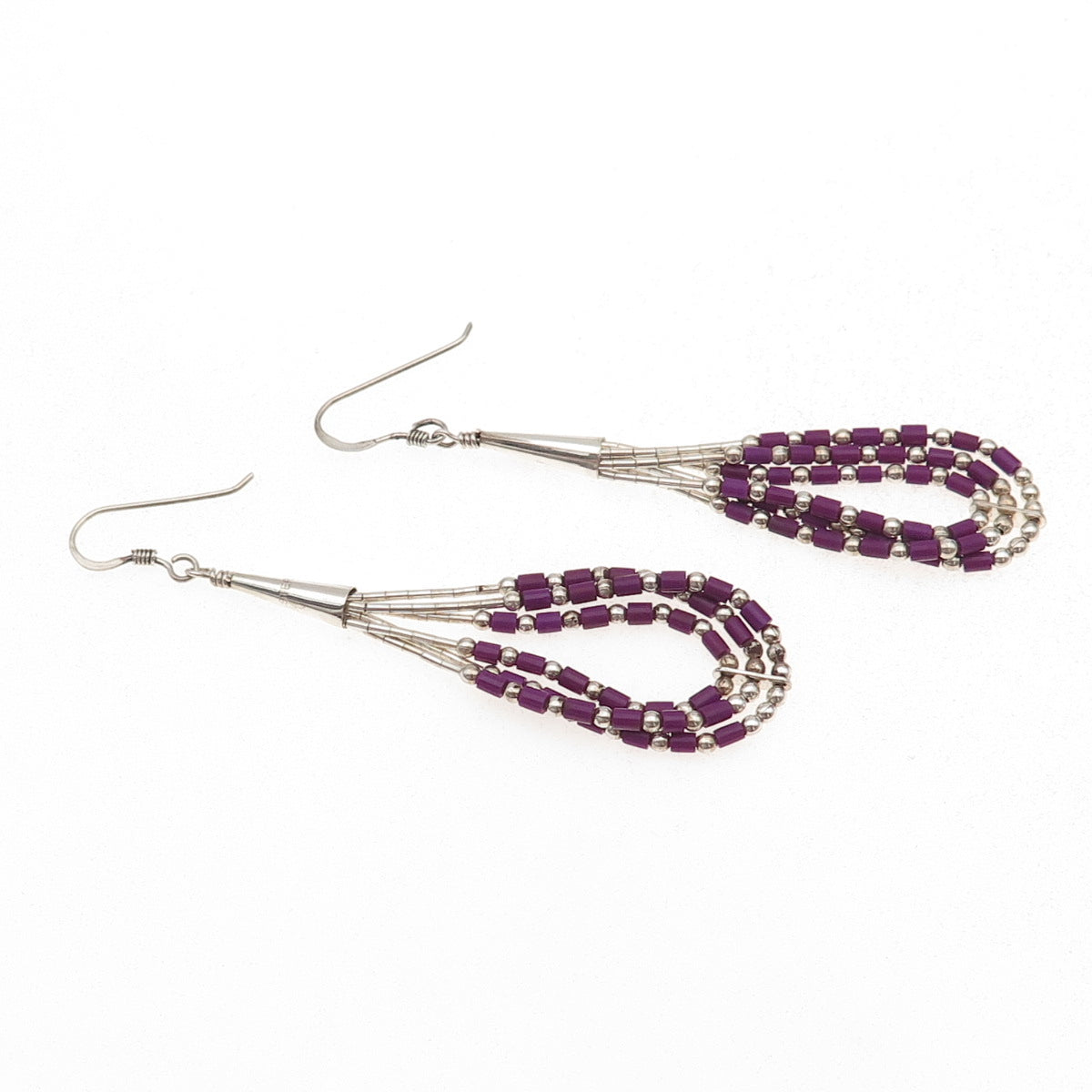 Old Pawn Sterling Silver Vintage Sugilite Liquid Chain Tribal Dangle Earrings
