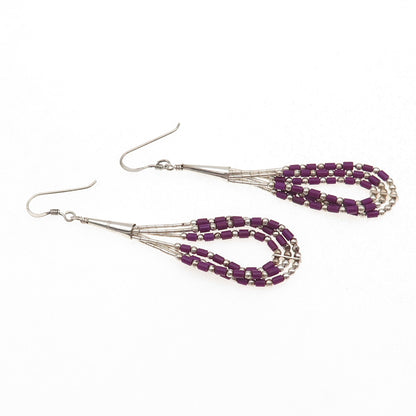Old Pawn Sterling Silver Vintage Sugilite Liquid Chain Tribal Dangle Earrings