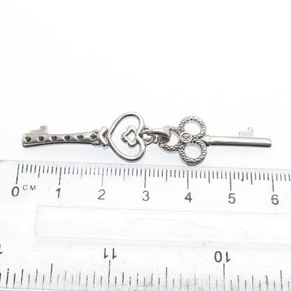 925 Sterling Silver Real Diamond Heart & Club Key Double Charm Pendant