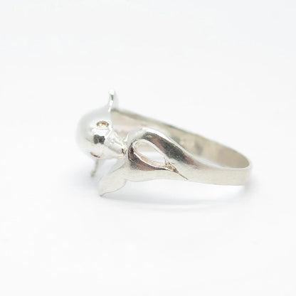 925 Sterling Silver Vintage Friendly Dolphin Ring Size 7.25
