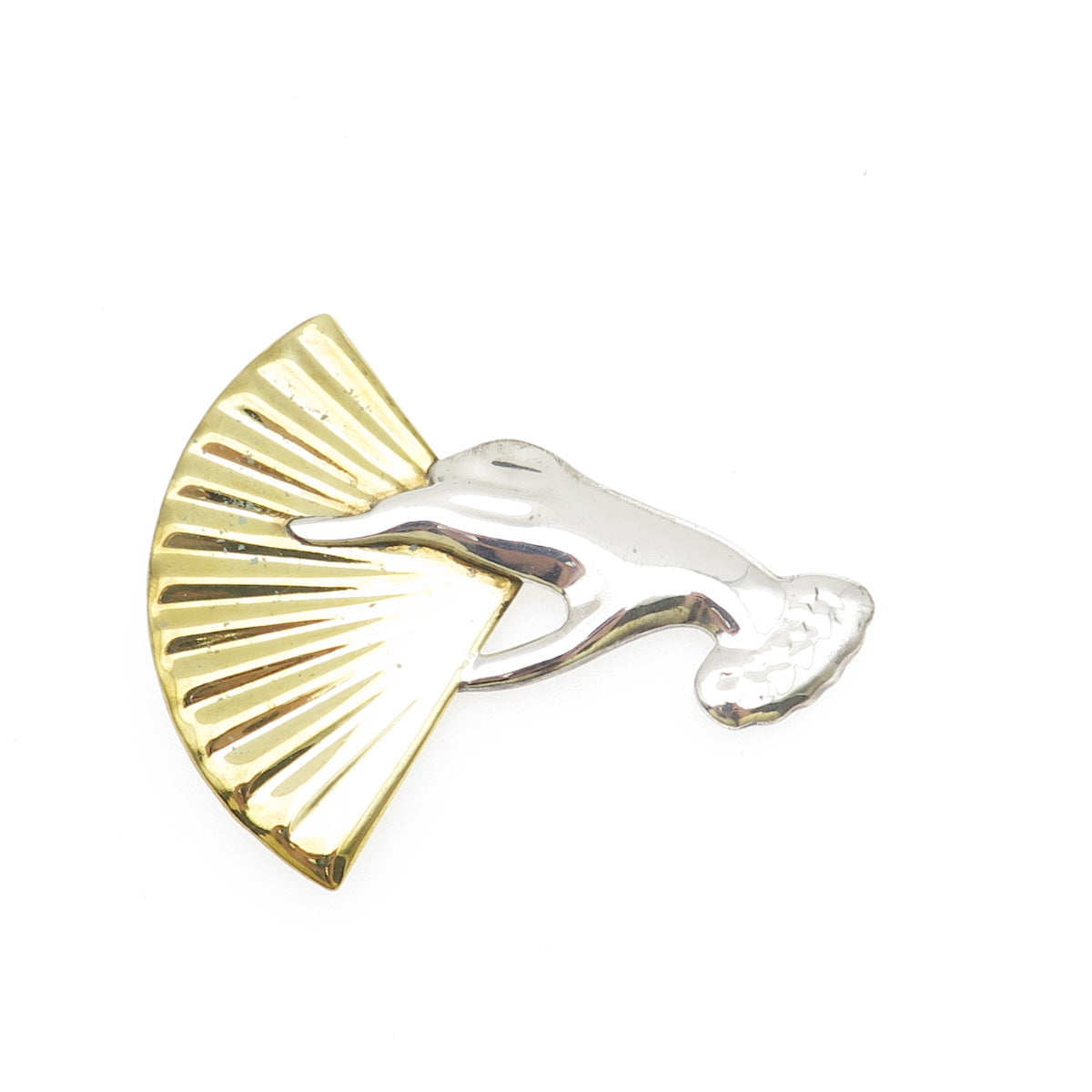 925 Sterling Silver 2-Tone Vintage Mexico Lady Hand & Fan Pin Brooch