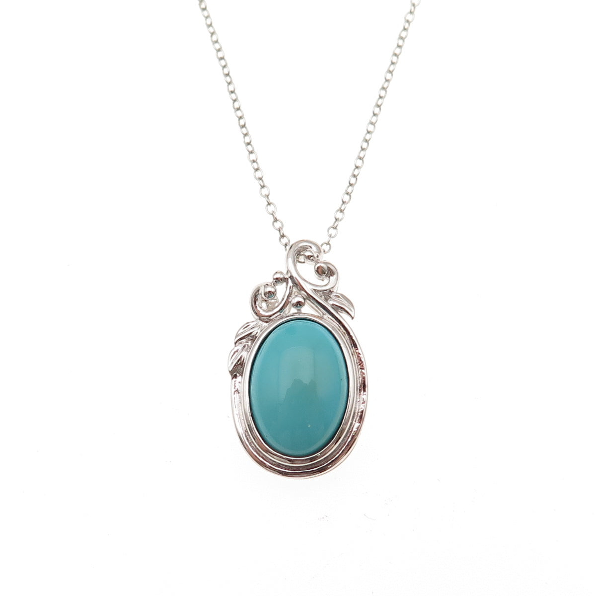 925 Sterling Silver Real Turquoise Floral Cable Chain Necklace 18"