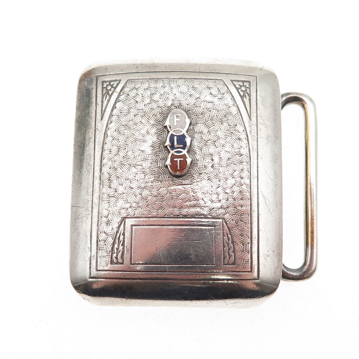 Hickok 925 Sterling Silver Antique Art Deco Enamel FLT Monogram Belt Buckle