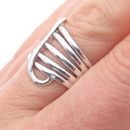 925 Sterling Silver Vintage Modernist 6-Row Ring Size 7.5