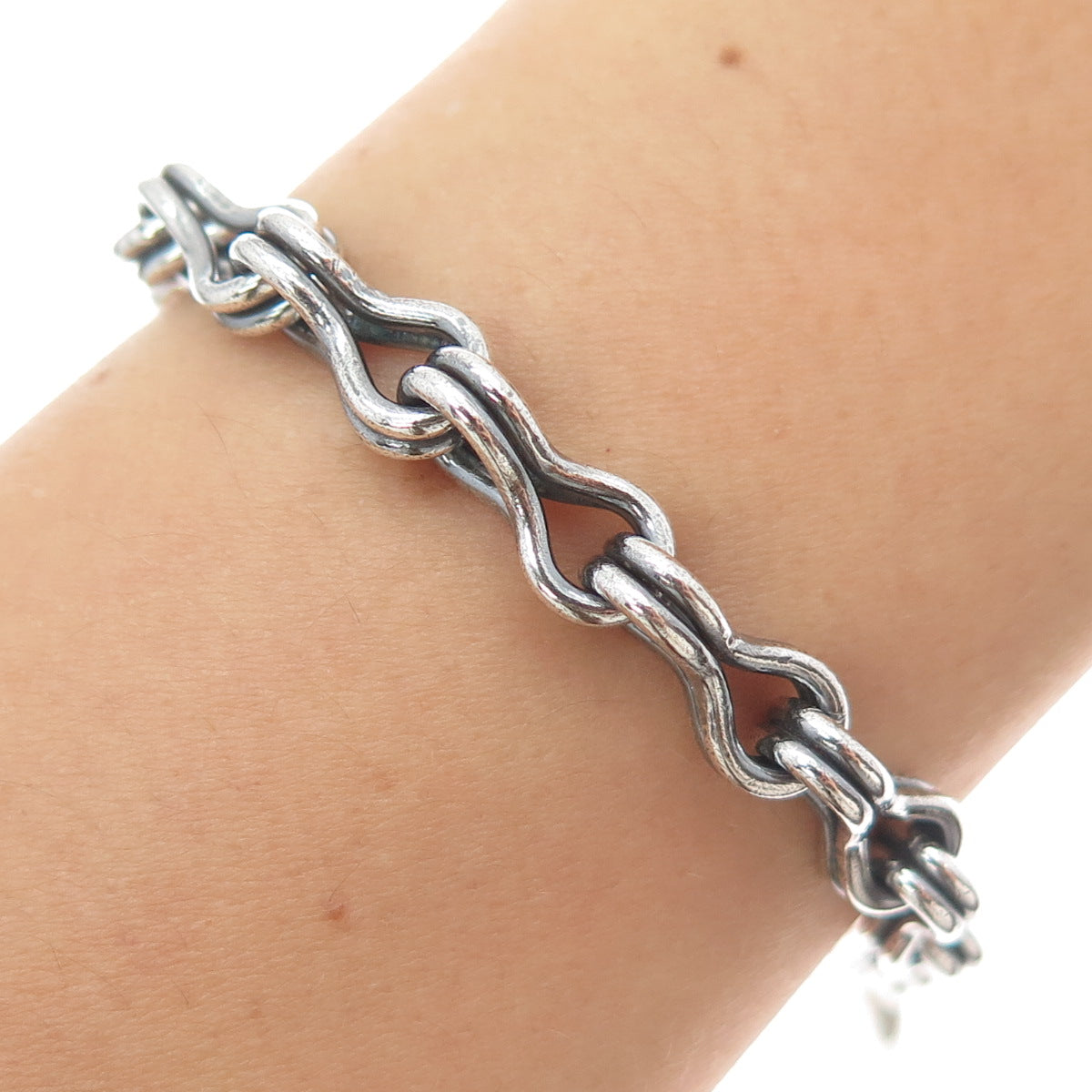 925 Sterling Silver Vintage Spiga Oxidized Link Bracelet 6.5"