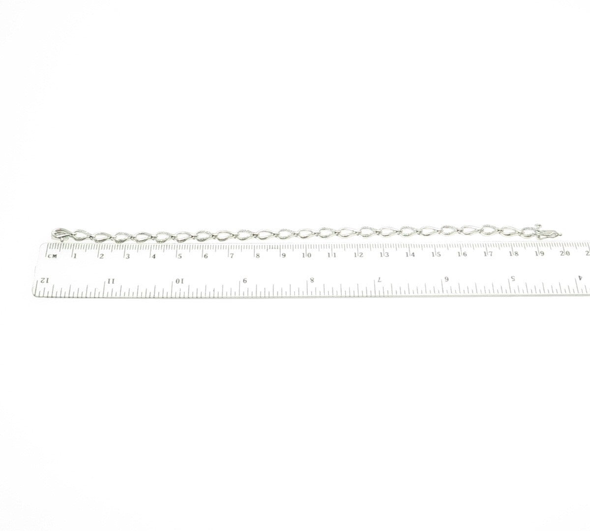 SUN 925 Sterling Silver Real Round-Cut White Diamond Drop Link Bracelet 7.5"