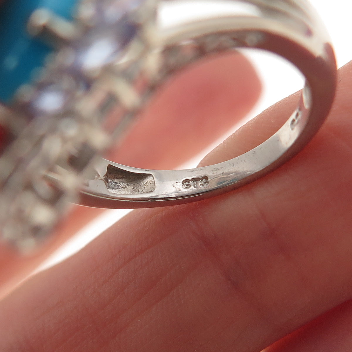 Chuck Clemency 925 Sterling Silver Real Turquoise Tanzanite & Coral Ring Size 8