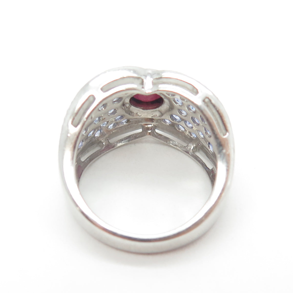 925 Sterling Silver Real Ruby & Tanzanite Gemstone Ring Size 6.75