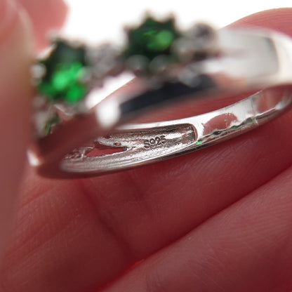 925 Sterling Silver Real Round-Cut Chrome Diopside & C Z Tiara Ring Size 6