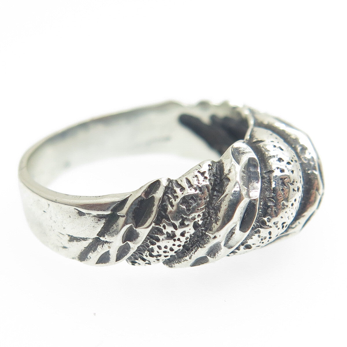 925 Sterling Silver Vintage Diamond-Cut Ribbed Dome Oxidized Ring Size 6.5