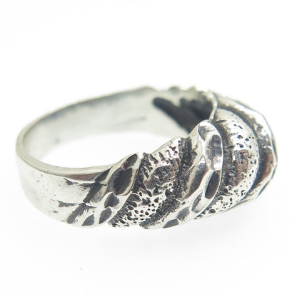 925 Sterling Silver Vintage Diamond-Cut Ribbed Dome Oxidized Ring Size 6.5
