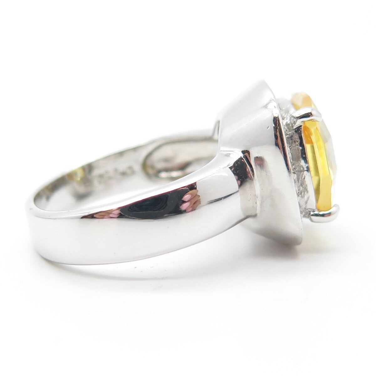 925 Sterling Silver Cushion-Cut Yellow & White C Z Engagement Ring Size 7.25