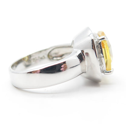 925 Sterling Silver Cushion-Cut Yellow & White C Z Engagement Ring Size 7.25