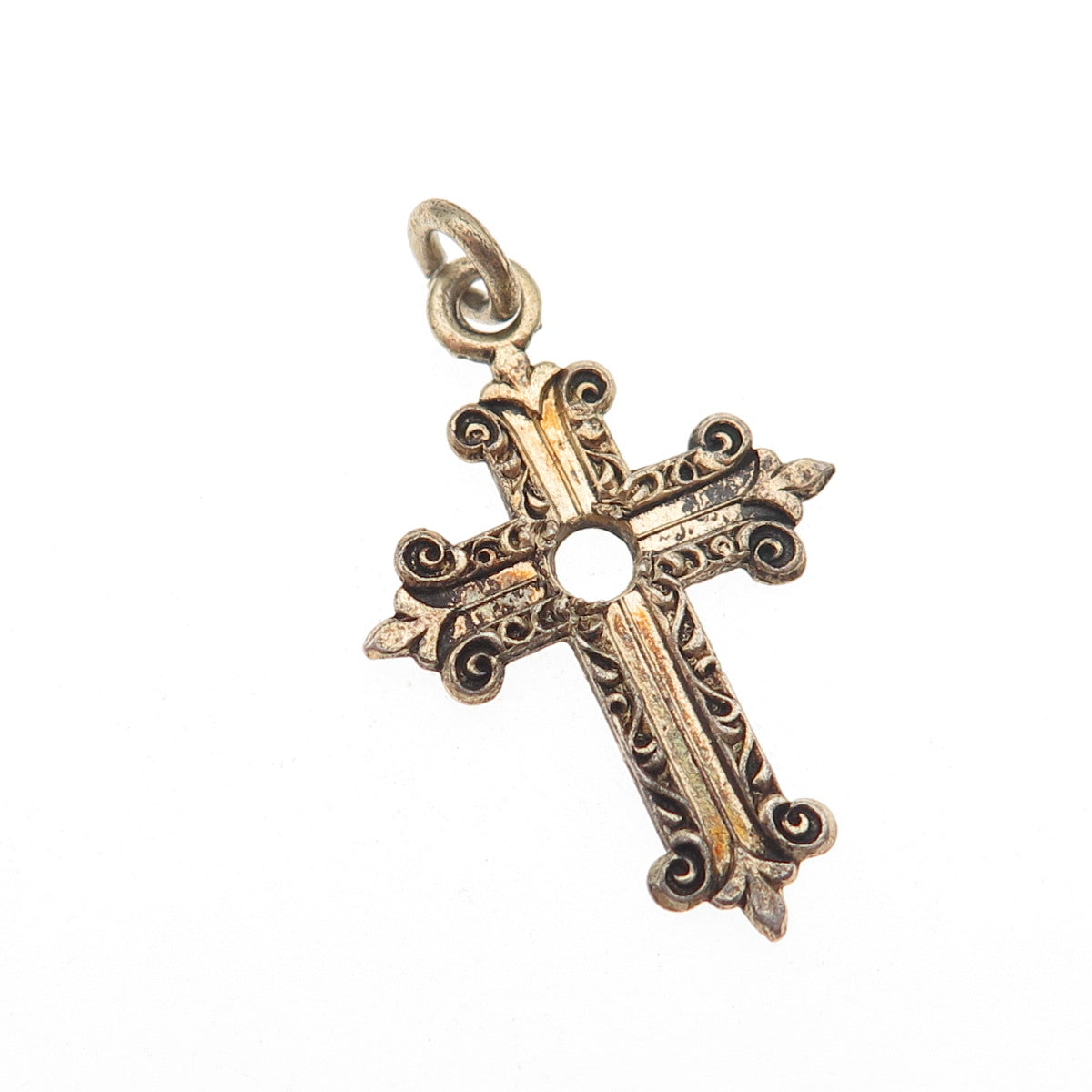 925 Sterling Gold Plated Antique Art Deco Cross Pendant (missing stanhope)