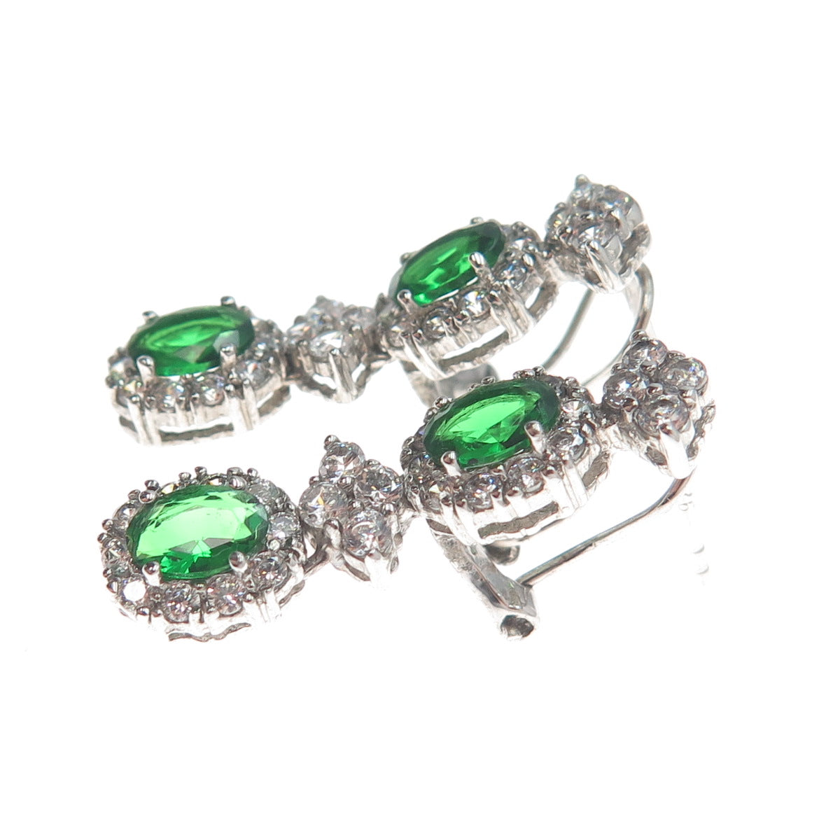 AMC Jewelry 925 Sterling Silver Green & White C Z Bohemian Dangling Earrings