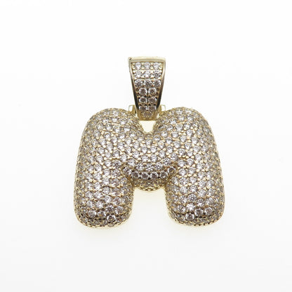 925 Sterling Silver Gold Plated Round-Cut C Z Letter M Initial Pendant