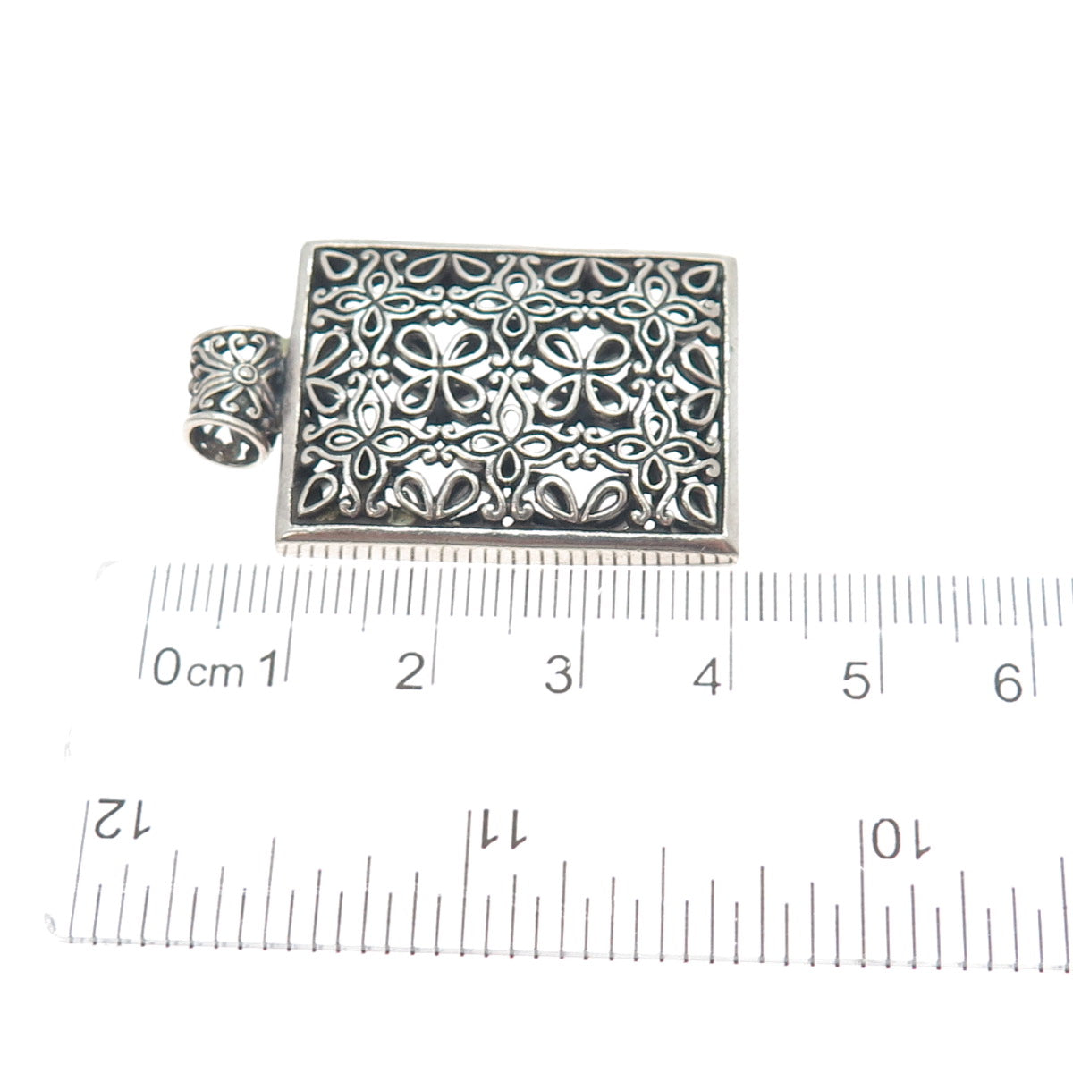 925 Sterling Silver Vintage Flower Ornate Oxidized Pendant