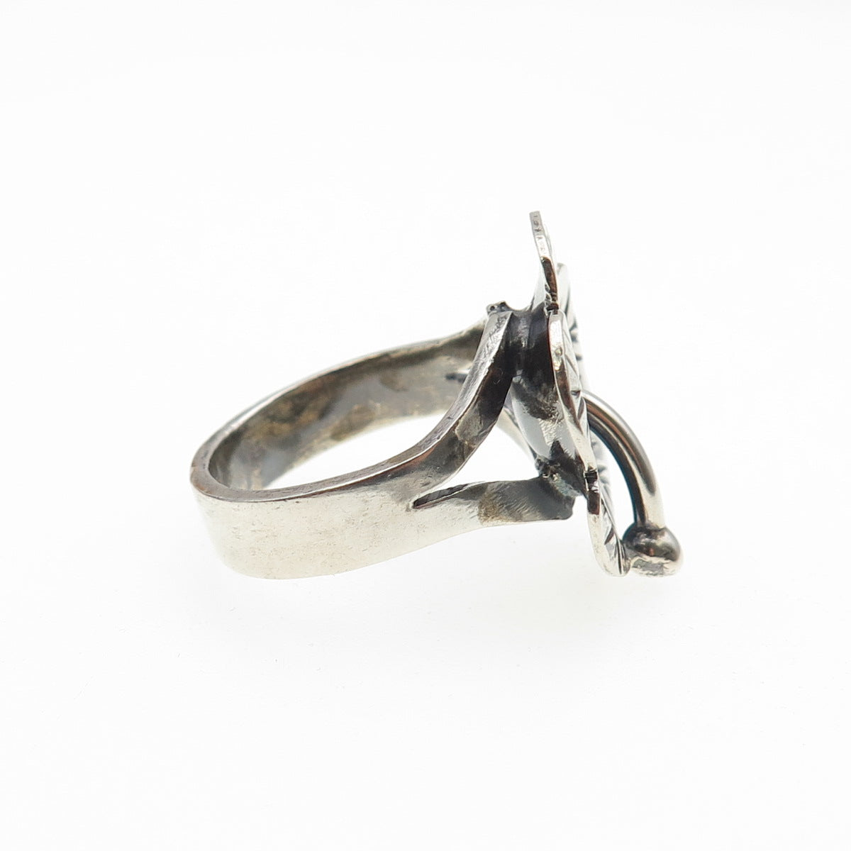 925 Sterling Silver Vintage Modernist Flower Oxidized Ring Size 8.5