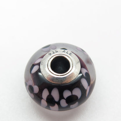 PANDORA 925 Sterling Silver Murano Glass Purple Flowers & Plants Bead Charm