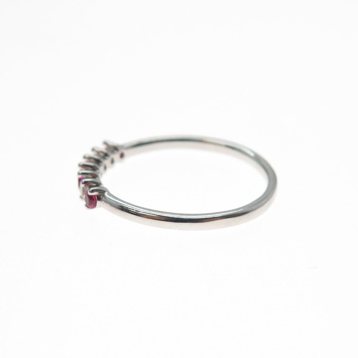 925 Sterling Silver Lab-Created Ruby & C Z Half Eternity Band Ring Size 7.25