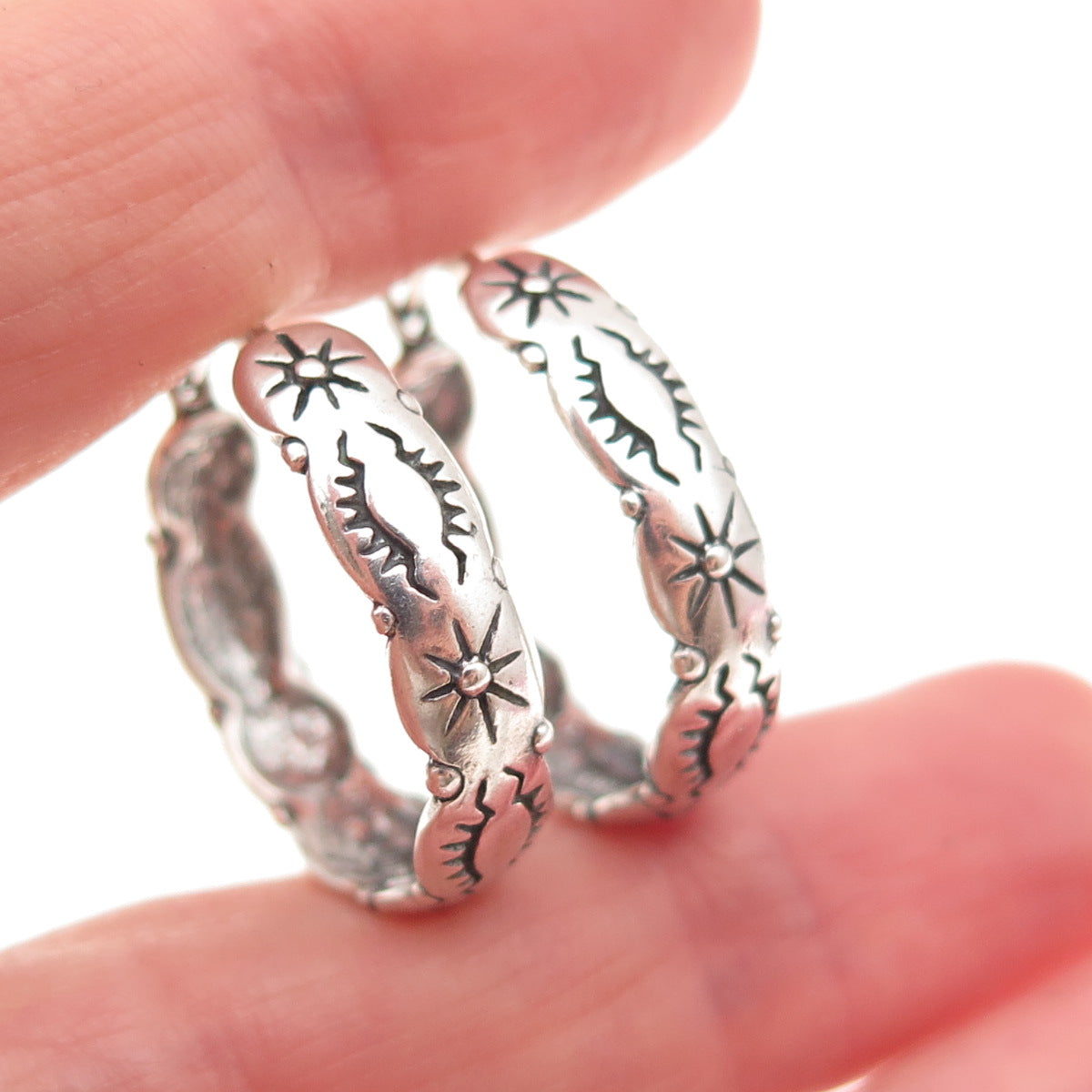 Shube 925 Sterling Silver Vintage Sun Symbol Oxidized Hoop Earrings