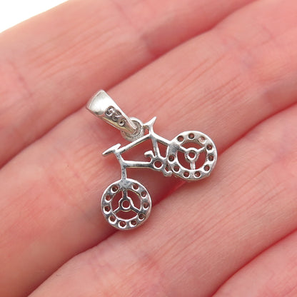 925 Sterling Silver Round-Cut C Z Bicycle Mini Charm Pendant