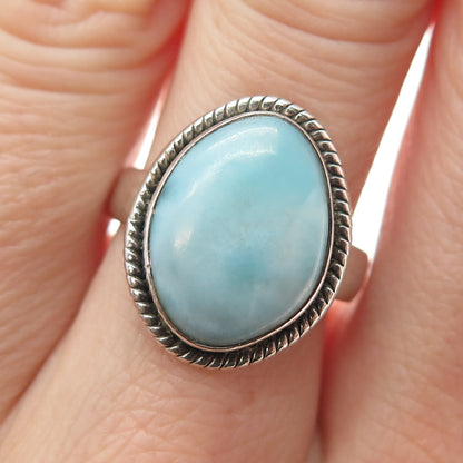 925 Sterling Silver Vintage Southwestern Real Cabochon Larimar Ring Size 7.5