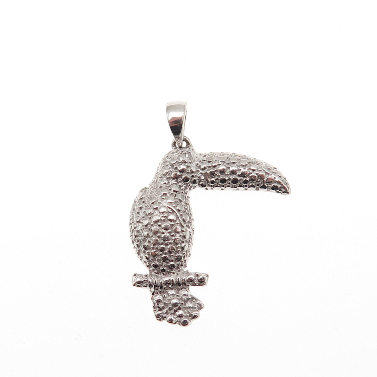 925 Sterling Silver Real Round-Cut Diamond Toucan Bird Charm Pendant