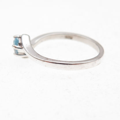 Nevada 925 Sterling Silver Vintage Real Blue Topaz Bypass Ring Size 6.5