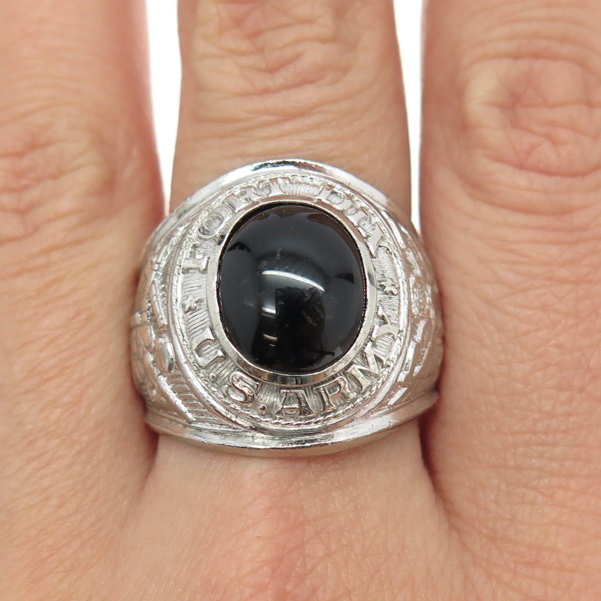 TAYLOR MAID Sterling Silver Antique WWII Onyx US Army Fort Dix Ring Size 10.25