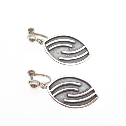 925 Sterling Silver Vintage Mexico Modernist Oxidized Dangle Screw Back Earrings
