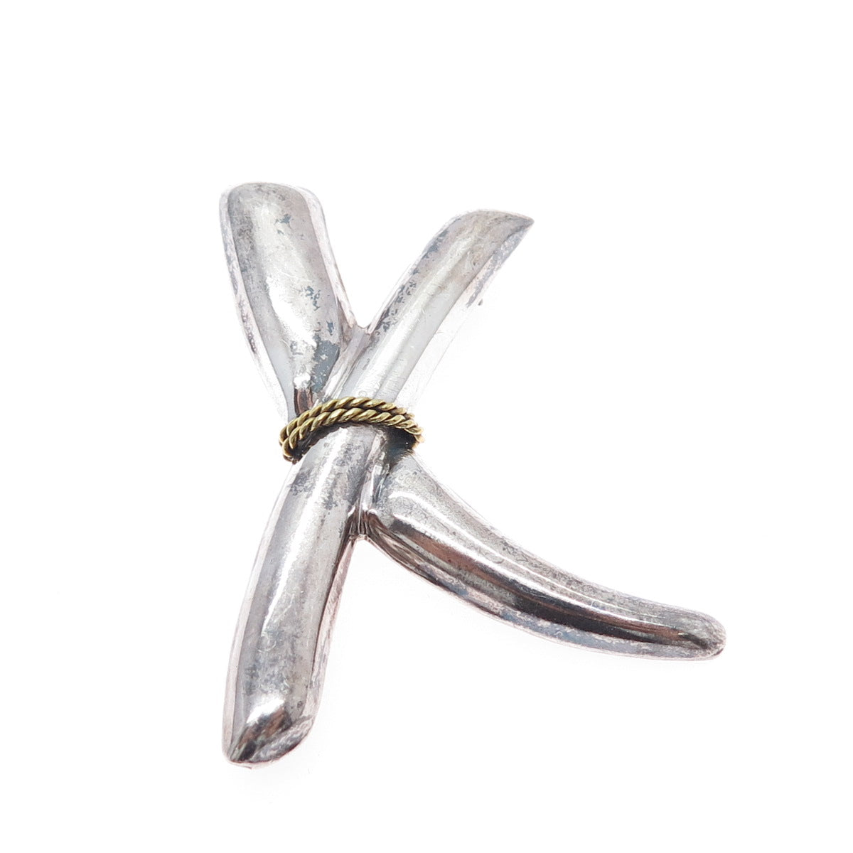 925 Sterling Silver 2-Tone Vintage Mexico Modernist Crisscross Brooch / Pendant