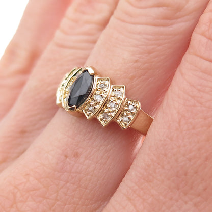 Dee Berkle 925 Sterling Silver Gold Plated Real Diamond & Sapphire Ring Size 8