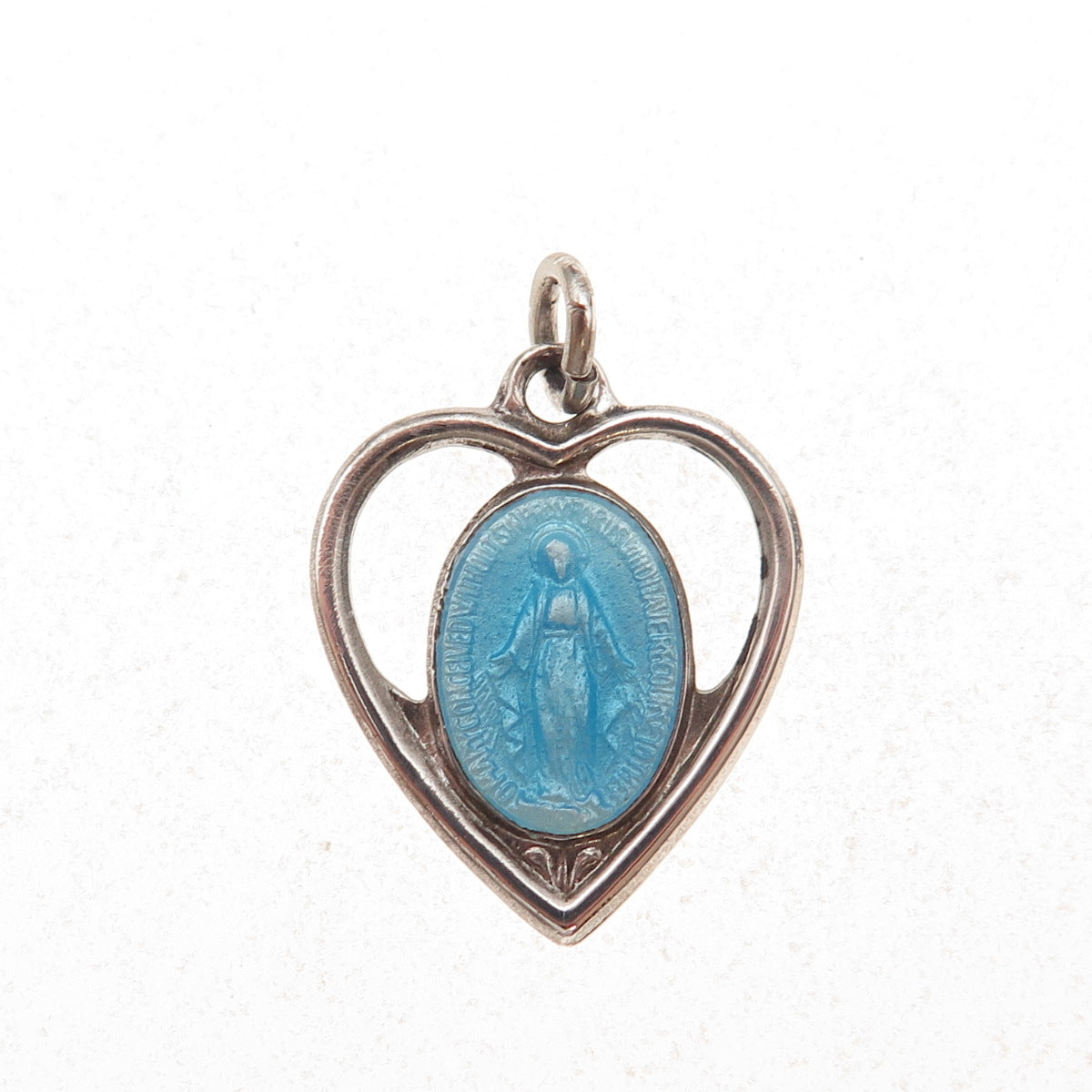 Regina Mfg Co Sterling Antique Art Deco Enamel St. Mary Miraculous Heart Pendant