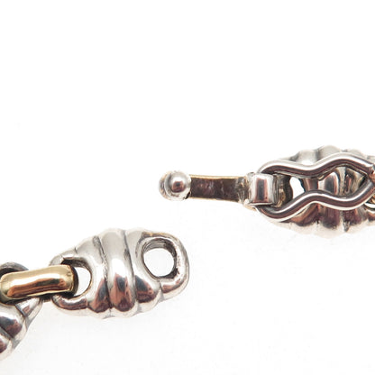 925 Sterling Silver 2-Tone Vintage Modernist Anchor Link Oxidized Bracelet 8.25"