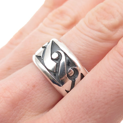 925 Sterling Silver Vintage Modernist Oxidized Band Ring Size 8.5