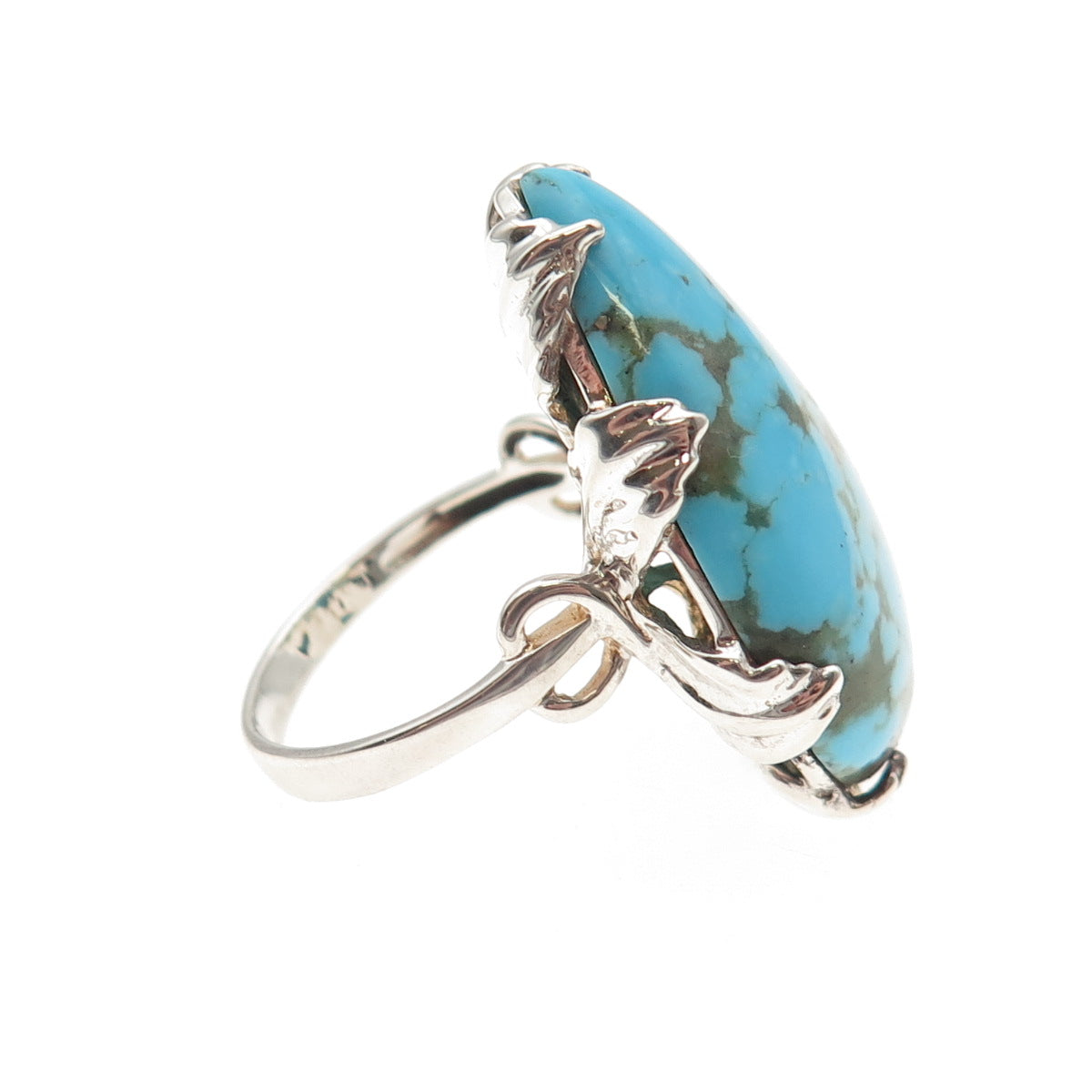 925 Sterling Silver Vintage Real Lone Mountain Turquoise Teardrop Ring Size 8