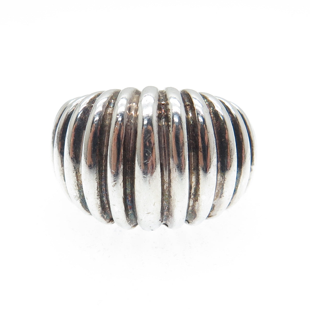 925 Sterling Silver Vintage Ribbed Dome Oxidized Ring Size 6.5