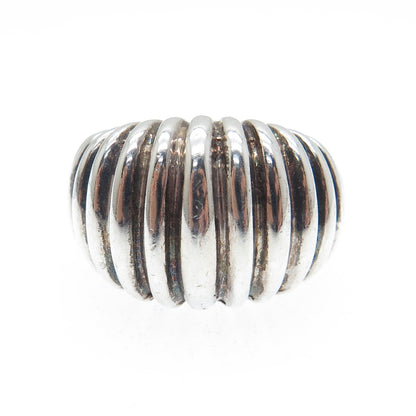 925 Sterling Silver Vintage Ribbed Dome Oxidized Ring Size 6.5