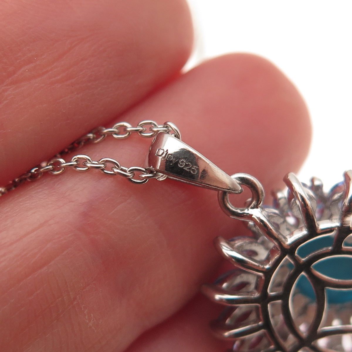 D'Joy 925 Sterling Silver Real Turquoise & Tanzanite Cable Chain Necklace 20"