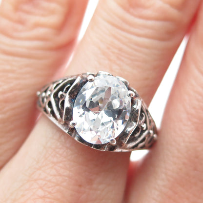 CHATEAU D'ARGENT 925 Sterling Silver Vintage Oval-Cut C Z Heart Ring Size 9