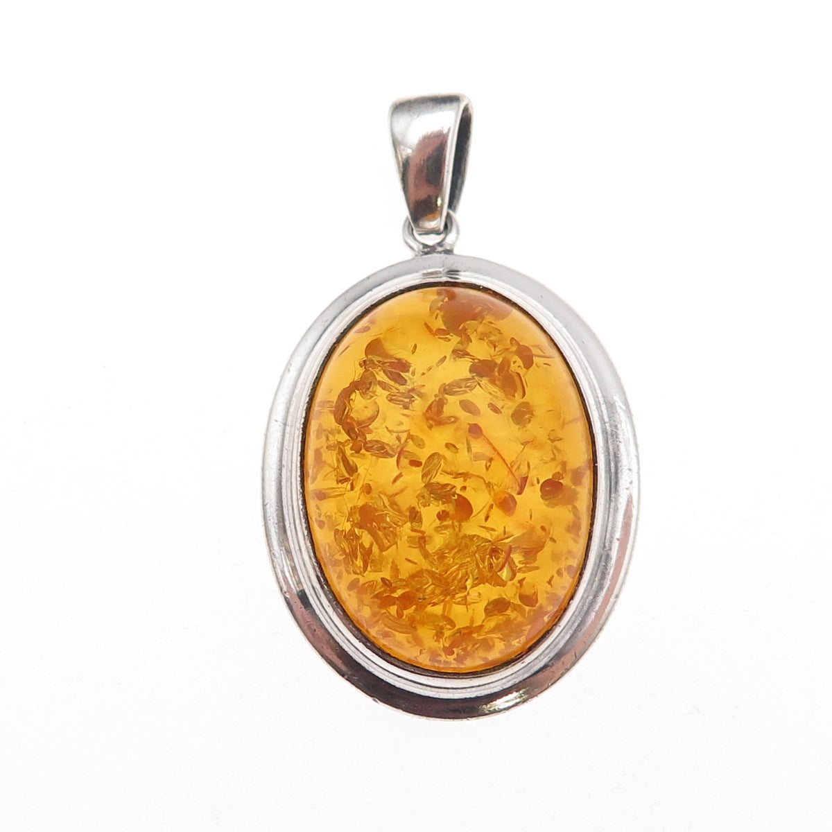 Valerio V-8 925 Sterling Silver Vintage Poland Real Amber Charm Pendant