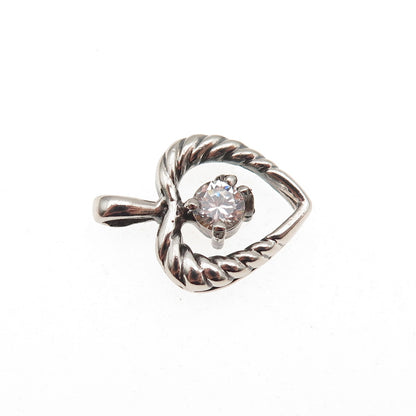 925 Sterling Silver Vintage Round-Cut C Z Heart Mini Charm Pendant