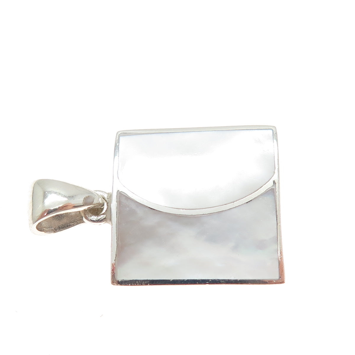 925 Sterling Silver Vintage Real MOP Modernist Square Charm Pendant
