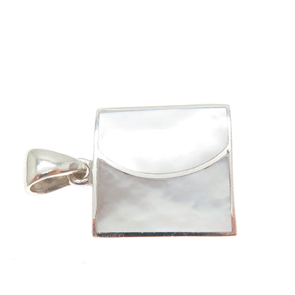 925 Sterling Silver Vintage Real MOP Modernist Square Charm Pendant