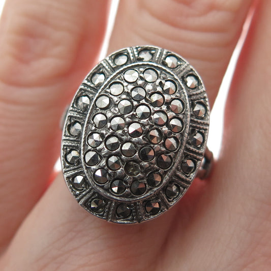 THEDA 925 Sterling Silver Antique Marcasite Ring Size 6.5 (missing 1 stone)