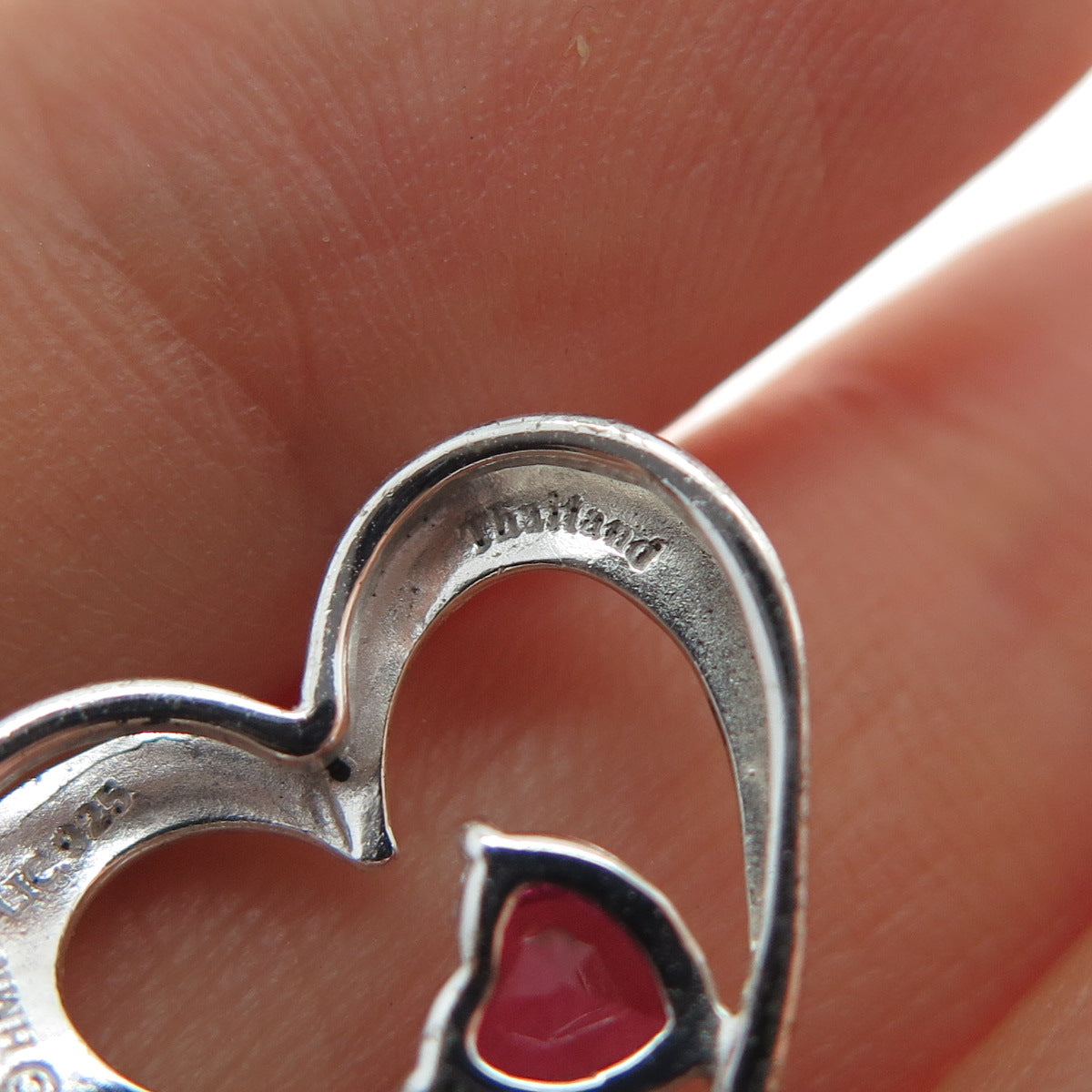 925 Sterling Silver Lab-Created Ruby Heart Mini Slide Charm Pendant