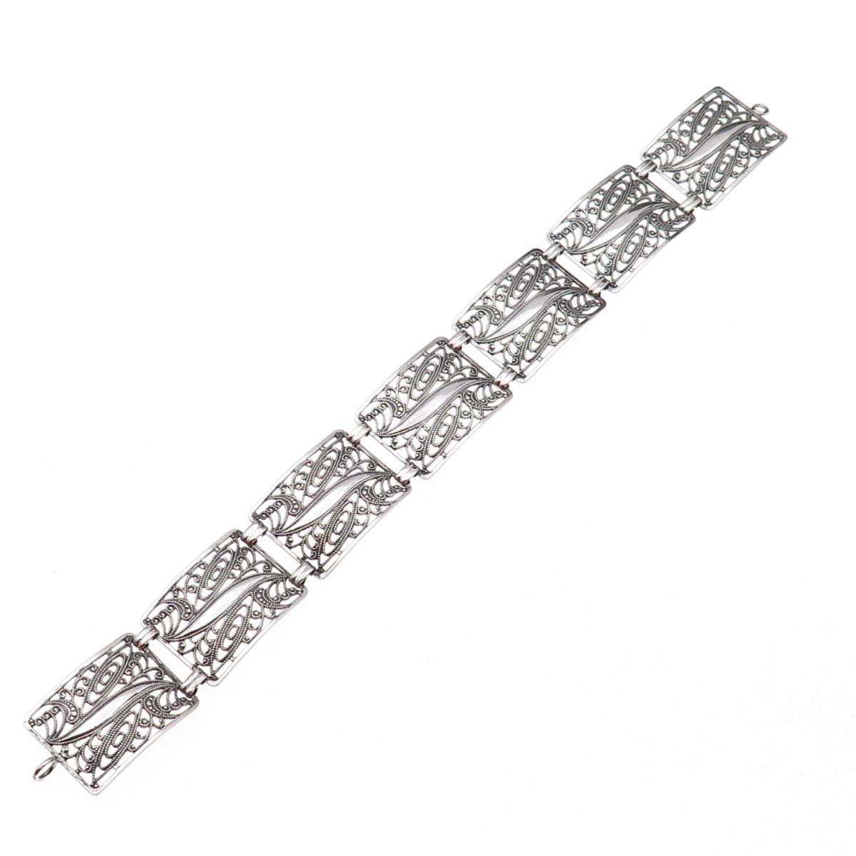 925 Sterling Silver Antique Art Deco Filigree Bracelet 7.75" (missing lock)